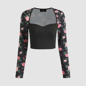 long sleeve floral cider crop top